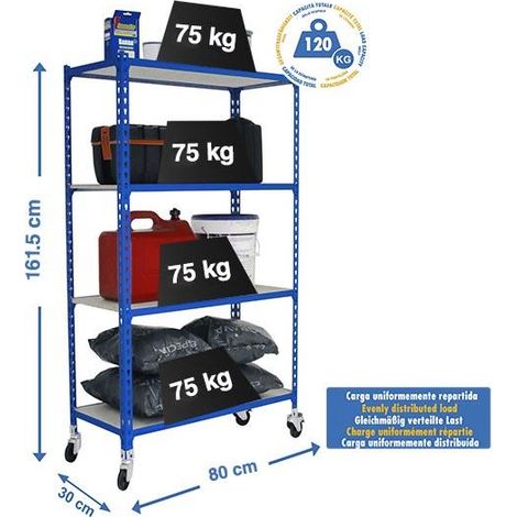 Simonrack Scaffale Metallico Mobile Blu 157 cm Larghezza