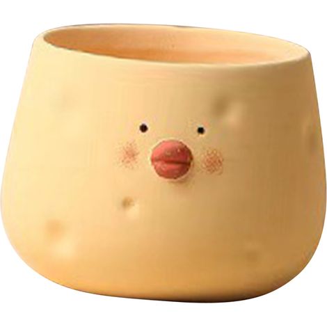 Pot de fleurs mignon en céramique en forme de poussin, idéal pour les plantes succulentes, pour la décoration intérieure et extérieure de la maison et du jardin. Forme de bol jaune. (1/5)