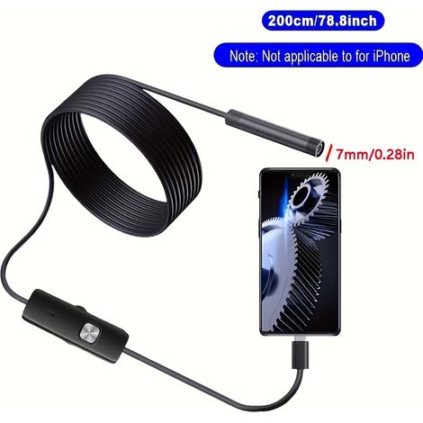 Caméra endoscope 720P 8mm 2M, Borescope USB Type-C, Câble souple ajustable flexible, Caméra d'inspection de pipeline HD 640X480 pour smartphone, tablette Android et réparation automobile (1/4)