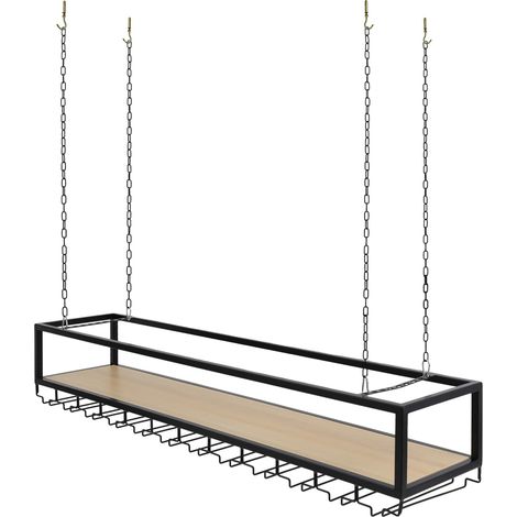 Support à vin suspendu, hauteur réglable, charge maximale 75 kg, dimensions 120 cm x 25,4 cm x 25,4 cm, support à verre compatible de 4 cm à 9 cm, monté au plafond (1/5)