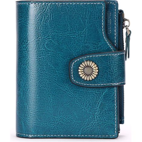 Petit portefeuille dame en cuir (bleu paon),