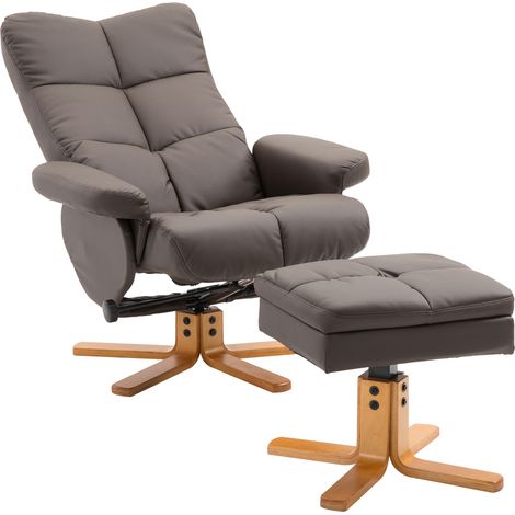 Fauteuil inclinable 360° avec repose-pieds, fauteuil TV rotatif pour chambre et salon, similicuir marron (1/5)