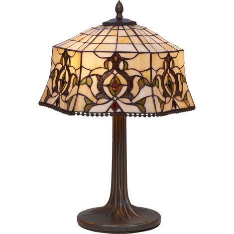 Lampe de table Tiffany avec base d'arbre Série Hexa D-40cm