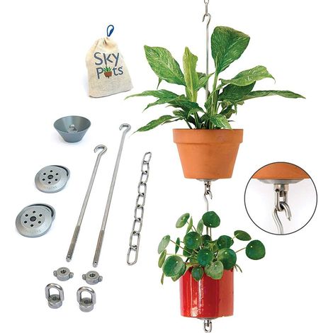 Lot de 2 Kits de Suspension + Accessoires – Accrochez et connectez Vos Pots en Argile, Acier Inoxydable – intérieur/extérieur – Jardinière Verticale à Suspendre avec Drainage (1/5)