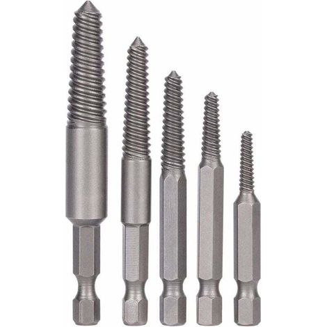 Screw extractor, bolt extractor, 5-piece screw extractor with hexagonal shank and fine teeth, tool for removing damaged bolts (1/5)