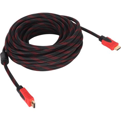 Câble d'interface multimédia HD de 15 m (49 pi) Full HD 1080p, flexible, pour téléviseur, ordinateur et moniteur, noir et rouge. (1/5)