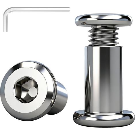 10 Pièces M4x10mm Vis de Connexion pour Meubles en Acier Inoxydable A2 V2A 304,Vis d'Assemblage à Six Pans Creux avec Écrou à Douille, Connecteurs pour Armoires, Tables et Meubles en Bois (1/5)