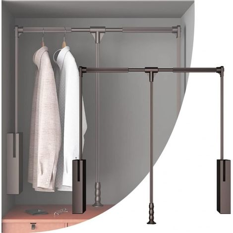 Barre Penderie Escamotable, À Charge 30 Kg, Porte-manteau Réglable, Tringle À Vêtements Garde-robe Largeur Réglable 89-121cm, Montage au sol, Aluminium Alloy, Brushed, Aluminium Brut, Silver (1/5)