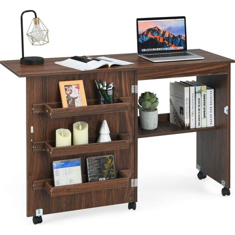 COSTWAY 2 in 1 Naehschrank und Schreibtisch, Naehtisch klappbar, Naehmaschinentisch rollbar, Naehmaschinenschrank, Mehrzwecktisch, Arbeitstisch fuer Wohnzimmer, Schlafzimmer und Buero, 59x40x79,5 cm K (1/5)