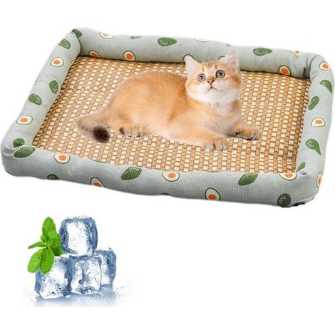 Tapis rafraîchissant respirant en rotin pour chats et petits chiens – 50 x 40 cm – Tapis anti-chaleur pour animaux de compagnie – Vert avocat (1/5)