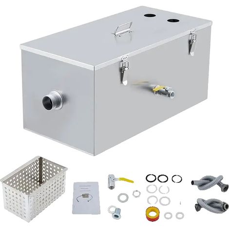Bac à graisse, Polyéthylène haute densité, Compatibilité avec les cuisines commerciales, 25lbs argent (1/2)