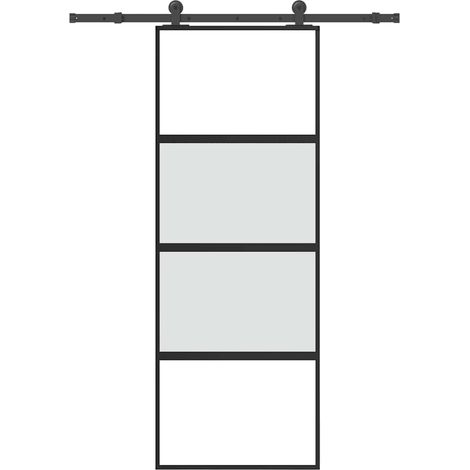Schiebetür mit Beschlag 76x205 cm Hartglas & Aluminium