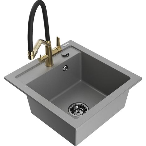 Mexen Vito 1-Becken-Granitspüle mit Mischbatterie Duo, Grau - 6503-71-671701-57-B