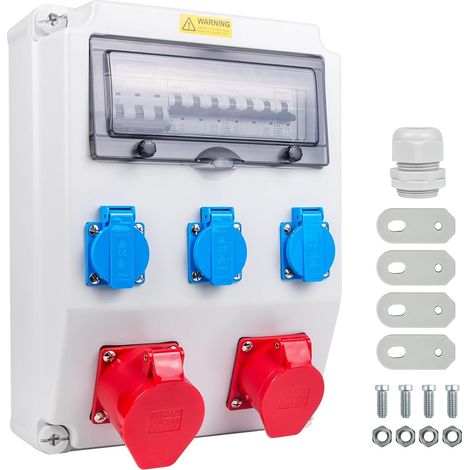 Distributeur de courant de chantier 32 A avec disjoncteur différentiel type A, 40 A 30 mA RCBO - Distributeur mural avec prise CEE 32 A - Distributeur de courant étanche pour coffret de (1/5)
