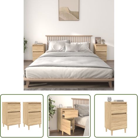 Lot de 2 Tables de chevet - Bout de Canapé Armoire De Rangement chêne sonoma 40x35x70 cm BV624115 - BonneVie (1/5)