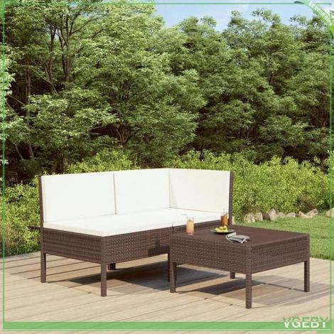 Salon de jardin 3 pcs - FAFEICY - 310185 - Résine tressée marron - Coussins blanc crème - Structure acier (1/5)