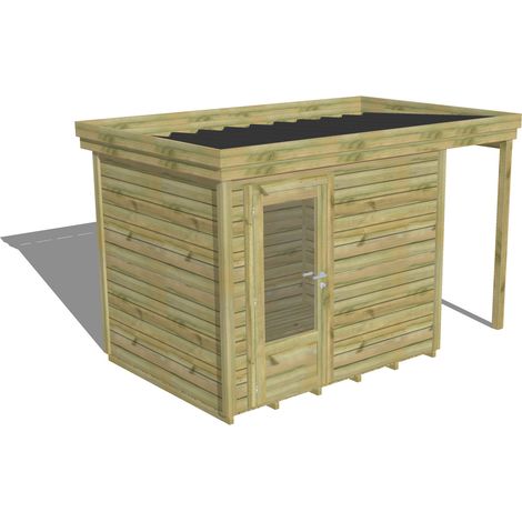 ABRI DE JARDIN bois Pin autoclave 27mm - 3,64x2,14m / 7,8m2 - Bac acier - Plancher bois