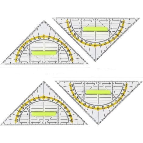 4 pièces équerre avec manche 16 cm, gabarit de cercle géo flexible, règle triangulaire, équerre école primaire, à utiliser au bureau de l'école