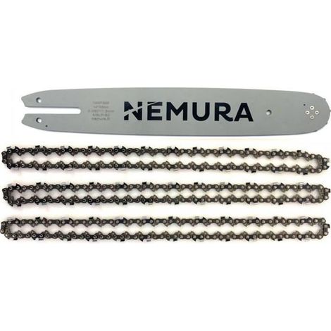 Guide de 30cm + 3 Chaînes de tronçonneuse - 44 Entraineurs - Pas 3/8LP - Jauge 0.50 (1.3mm) (1/4)