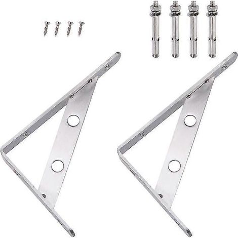 2 supports d'étagère murale industriels durables en acier inoxydable, supports triangulaires avec 4 vis (3x150mm) (1/3)