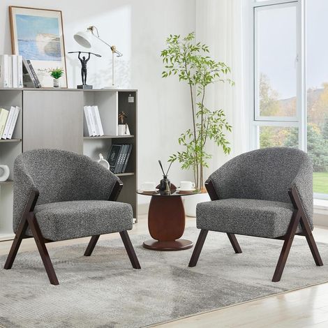 Loungesessel Teddy-Fleece mit Holzbeinen, gepolstert, 130kg Tragkraft, Grau (1/5)