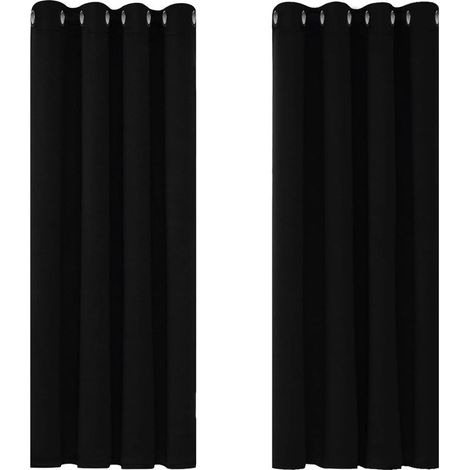 0 - Rideaux occultants pour chambre à coucher, rideaux isolants thermiques super doux, rideaux occultants à œillets pour salon, 46 x 54 pouces, noir, 2 panneaux (1/5)