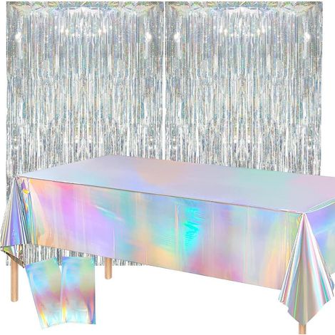 Nappe pailletée 137x274cm & 2x rideaux de pluie pour fêtes