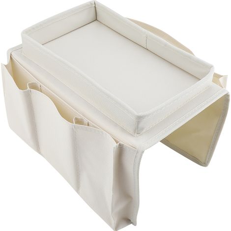 Sofa-Organizer-Tasche für Fernbedienung, Hänge-TV-Halterung für Armlehne, mit Getränkehalter und Ablage, Beige, Aufbewahrung für Sofa und Sessel (1/5)