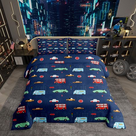 Parure de lit 2 pièces pour garçon Motif voitures Bleu multicolore Housse de couette 135 x 200 cm Pour fille adolescente Motif montgolfière Moderne Décoration (1/5)