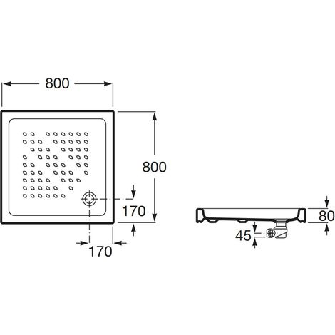 Roca – Receveur de douche carré en porcelaine 800x800 mm – Profondeur 80 mm – Écoulement 90 mm – Installation à poser