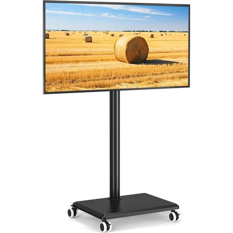 Support TV roulettes pour Téléviseurs 27-60 Pouces, Support TV sur Pied Mobile Réglable en Hauteur et Pivotant avec Base en Bois - VESA Max 400x400mm, Poids Max 40kg (Noir) (1/5)
