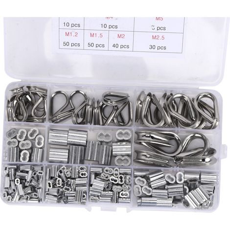 225 Stück M1.2 M1.5 M2 M2.5 M3 M4 M5 Crimp-Schlaufenhülse M2 M3 Drahtseilkausche (1/5)