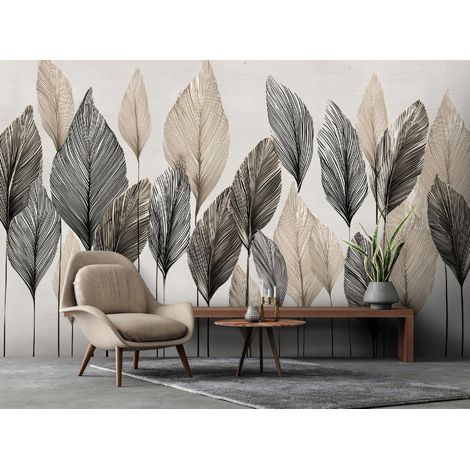 Fototapete Blätter Abstrakt Beige Boho, für Wohnzimmer und Schlafzimmer, 150 x 105 cm – Komplettset inkl. Kleister & Anleitung (1/5)