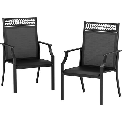 Lot de 2 chaises de Jardin-Assise élargie-en Tissu Teslin-Respirantes-Séchage Rapide-Charge 120 kg-Noir (1/5)