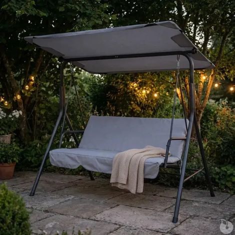 Balancelle d'extérieur 3 places noire et blanche avec toit ajustable (1/5)