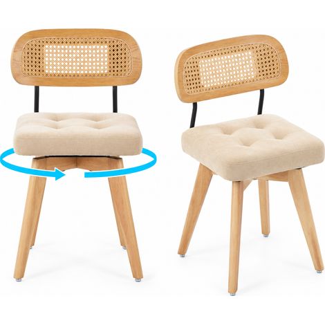 FurnitureR Lot de 2 chaises pivotantes kaki en chenille avec dossier cannage (1/5)