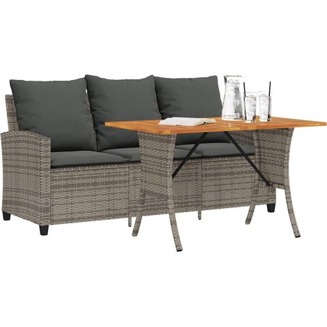 Gartensofa 3-Sitzer mit Kissen & Tisch Grau Poly Rattan