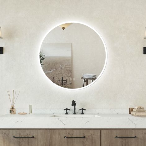 AVER-GROWTH 600mm Round 3 Colour LED Mirror, Copper-free Silver with Anti-fog,Double bond Bluetooth,Infinitely Dimmable,Power Failure Memory,Touch Wall Wwitch,Wall-mounted (1/5)