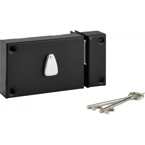 Thirard – Serrure horizontale en applique 6 gorges à clé pour porte de cave – Pêne seul – Axe 64mm – Dimensions 140x88mm – 2 clés – Acier zingué