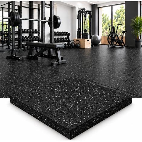 Iberogarden Loseta de Caucho negro con blanco para Suelo de Gimnasio y Zonas Deportivas 100 x 100 cm x 15 mm (1/5)