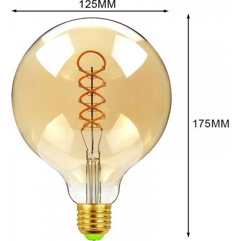 Lot de1 ampoules LED E27  forme  vintage à filament G125 intensité variable - 4W (équivalent 40 W) - Blanc chaud 300lm - 2300K [Classe énergétique G] (1/3)