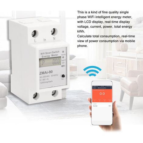 Compteur d'énergie intelligent monophasé sur rail DIN consommation électrique (kWh/wattmètre) compatible avec l'application Smartlife/Tuya compatible avec Alexa et Home (1/5)