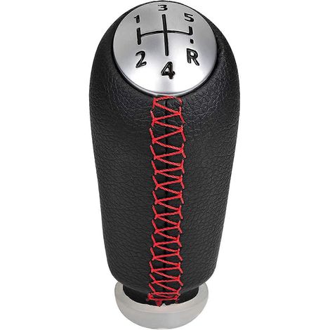 Pommeau de levier de vitesses universel en cuir, 5 rapports, pour Renault Megane 2, Clio 3, Scenic 2 et Kangoo, avec surpiqûres rouges. (1/5)
