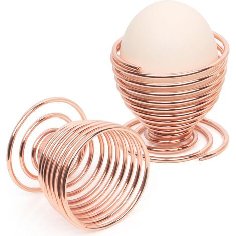 Lot de 2 coquetiers en or rose - support à œufs durs en fil d'acier à ressort spiralé - accessoires de cuisine en or rose - design chromé moderne et léger (1/5)