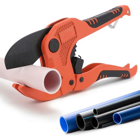 Coupe-tube en PVC, coupe-tube à cliquet robuste pour couper les tuyaux en plastique PEX, PVC, PPR et tuyaux de plomberie jusqu'à 1-5/8" pouces (Orange) (1/5)