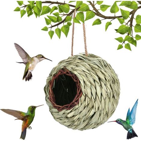 Casita para pájaros，Comedero colgante para pájaros，aprox. Ø13 x 13 cm，Nido de paja colgante para pájaros，Comedero para pájaros，Natural，1 pieza (1/5)