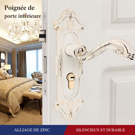 Serrure à poignée européenne pour porte intérieure blanc ivoire, alliage de zinc, mécanisme silencieux avec clé en cuivre, ouverture universelle, porte 35 à 45 mm, 1,35 kg – Livraison gratuite (1/5)