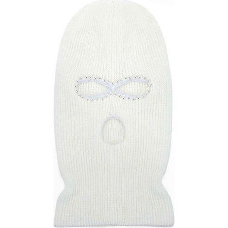 Masque visage tricoté 3 trous pour chapeau clava strass, couverture intégrale anti-vent hiver, protection oreilles, vélo ski (1/4)
