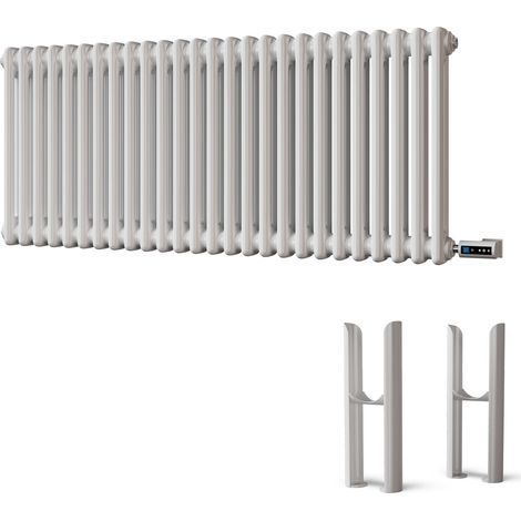 Alpha - White Column Electric Radiator H500mm x W1164mm 2 Column 1500w Thermostatic WIFI - Feet Included
