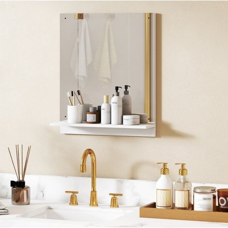 Espejo de baño 50 x 60 cm con estante, blanco DESVIAE (1/5)